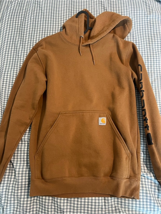 Carhartt Other - Carhartt Brown Hooded Work Sweatshirt with Sleeve Logo